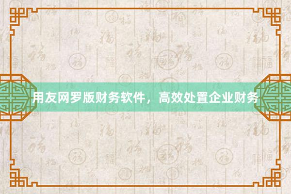 用友网罗版财务软件，高效处置企业财务